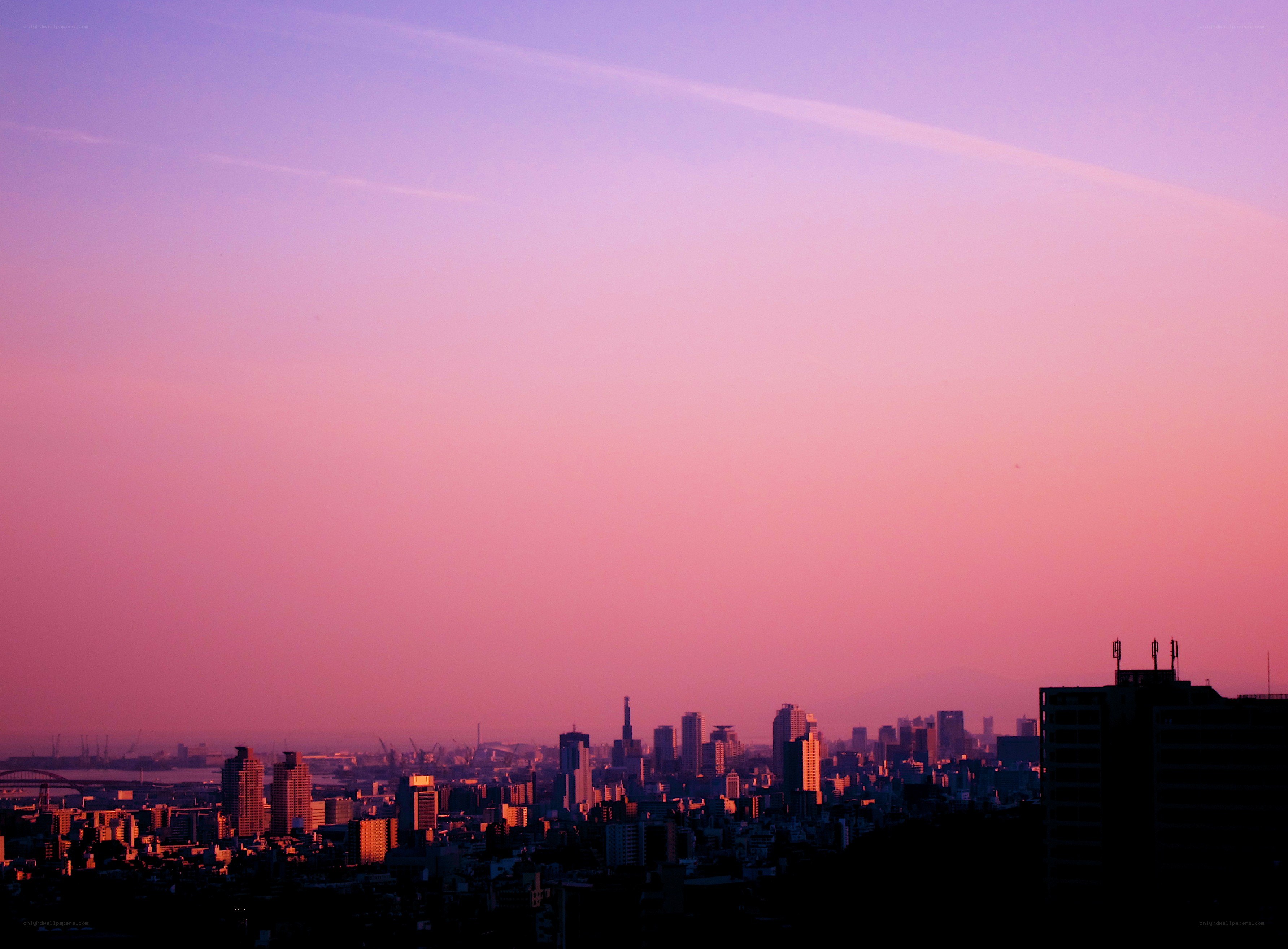 city skyline at sunset