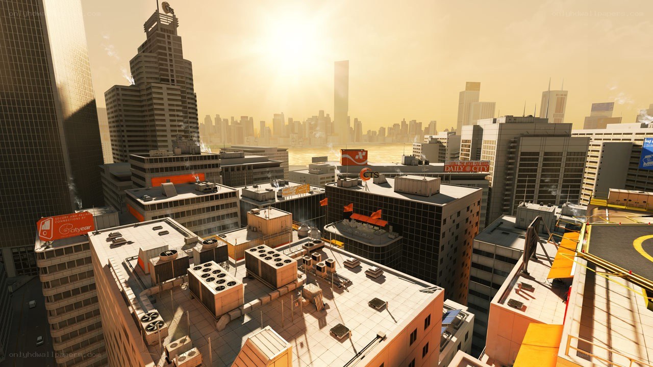 city skyline at sunset