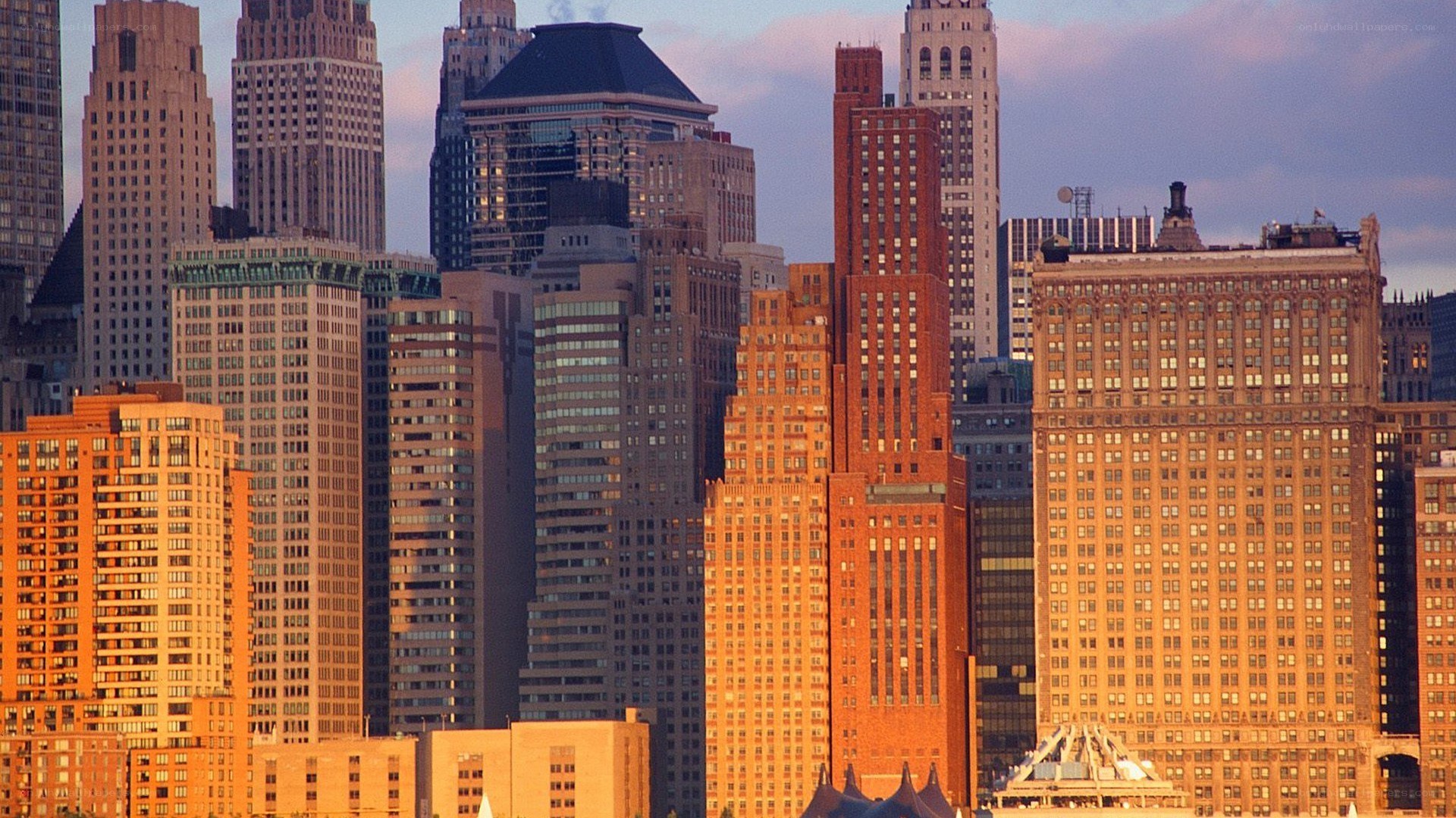 city skyline at sunset