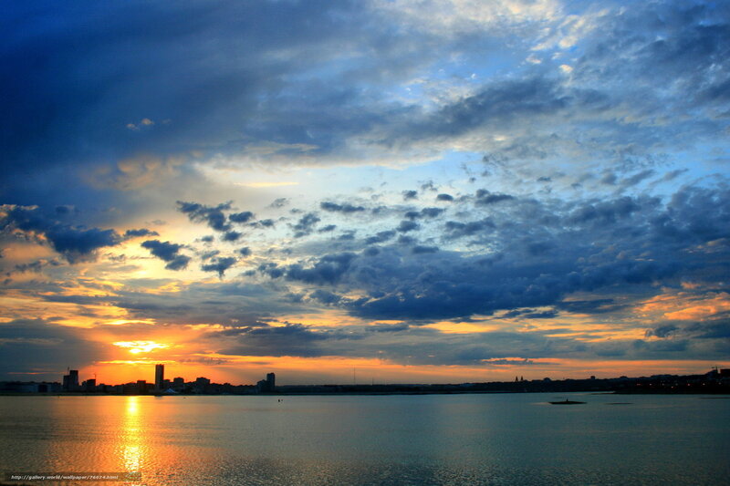 City Skyline at Sunset — Blue, Dramatic