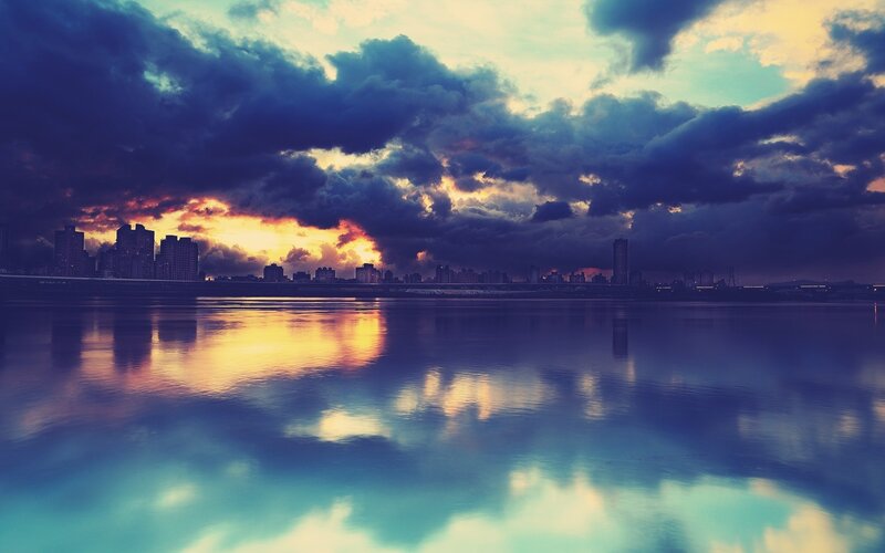 City Skyline at Sunset — Blue, Photograph