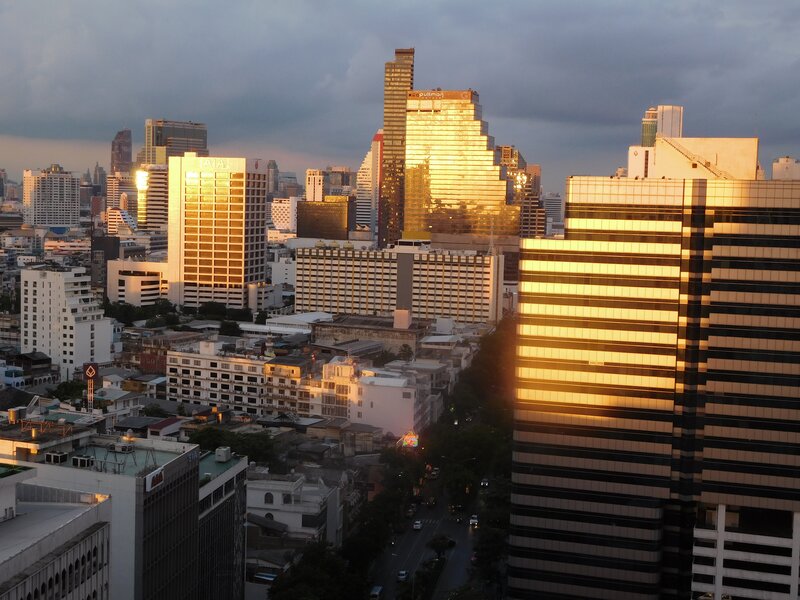 City Skyline at Sunset — Gold, Dramatic, Photograph