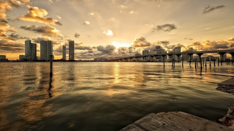 City Skyline at Sunset — Gold, Dramatic