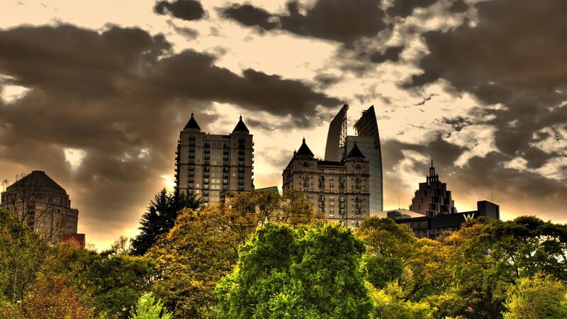 City Skyline at Sunset — Green