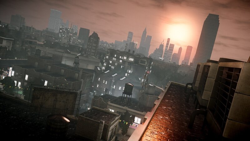 City Skyline at Sunset — Orange, Dramatic, 3d Render, Skyscraper, Rooftop