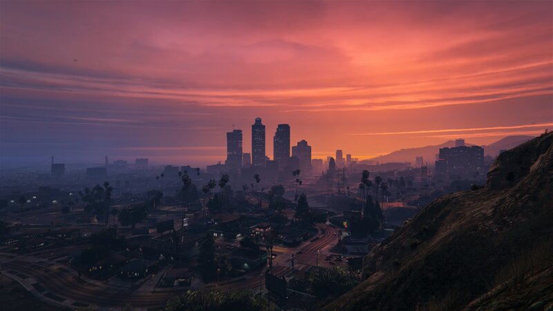 City Skyline at Sunset — Orange, Dramatic, 3d Render, Skyscraper