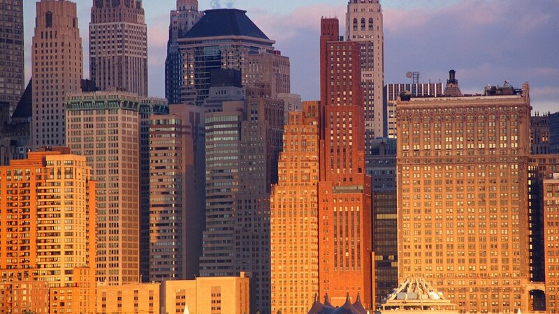 City Skyline at Sunset — Orange, Dramatic, Photograph, Skyscrapers, Buildings
