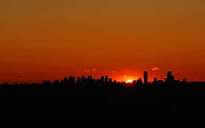City Skyline at Sunset — Orange, Dramatic, Photograph, Sun, Sky