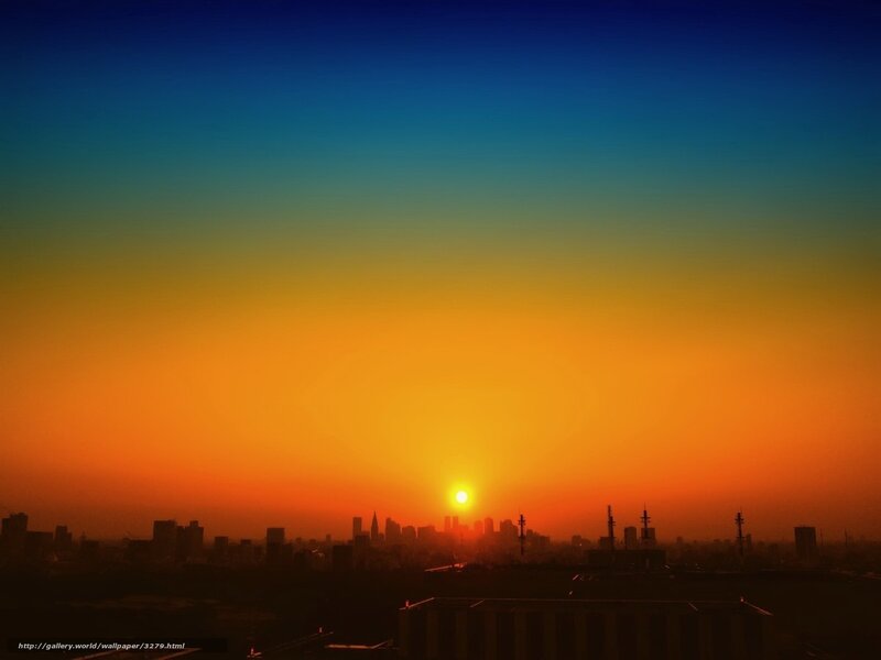 City Skyline at Sunset — Orange, Dramatic, Photograph, Sun