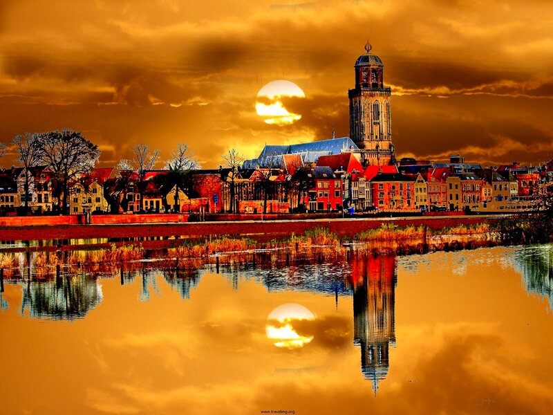 City Skyline at Sunset — Orange, Dramatic, Photograph, Tower