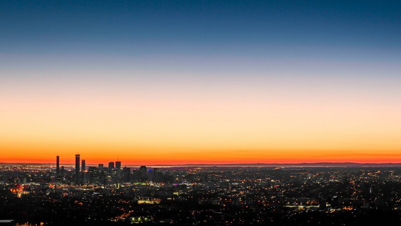 City Skyline at Sunset — Orange, Serene, Photograph, Skyscrapers