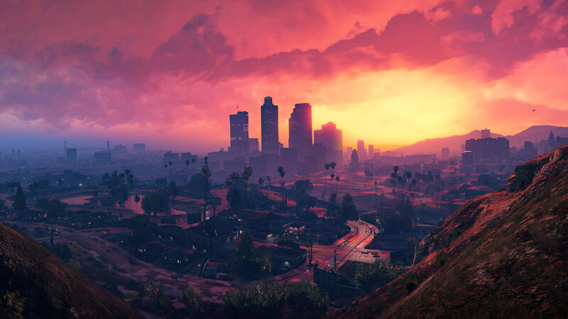 City Skyline at Sunset — Pink, Dramatic, 3d Render