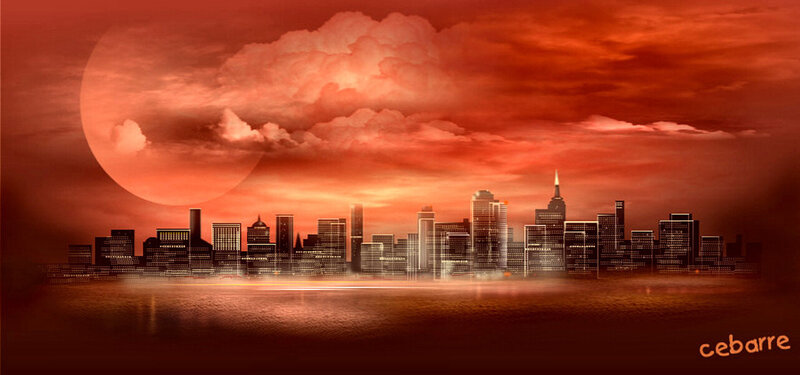 City Skyline at Sunset — Red