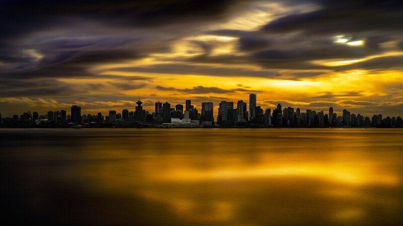 City Skyline at Sunset — Yellow, Dramatic