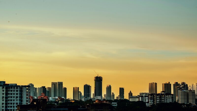 City Skyline at Sunset — Yellow, Serene