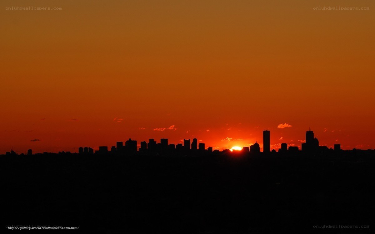 City skyline at sunset