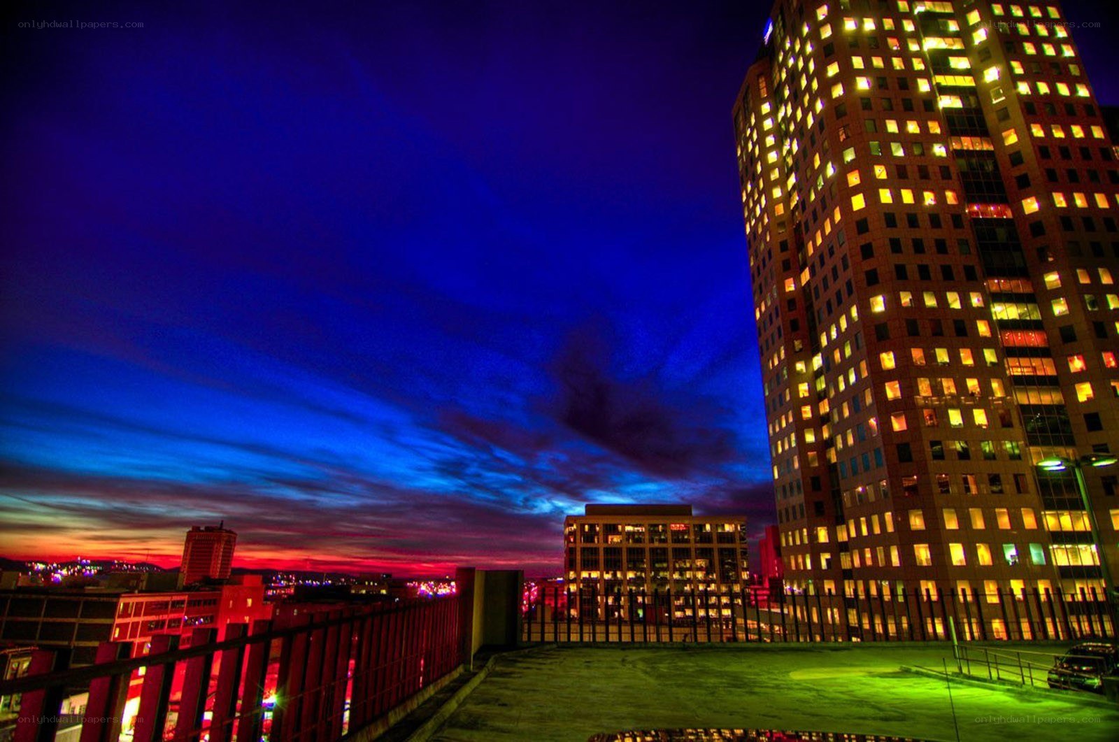 City skyline at twilight