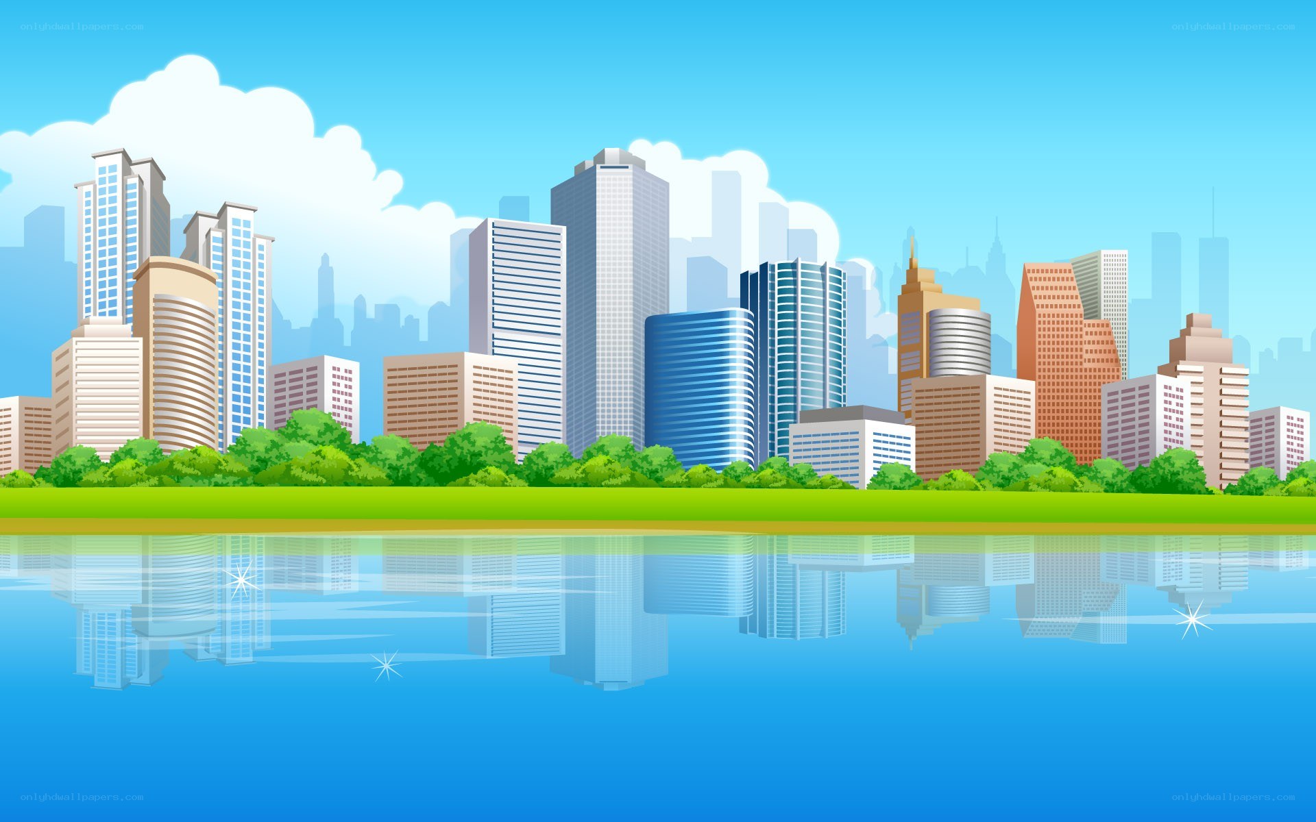 city skyline by the river
