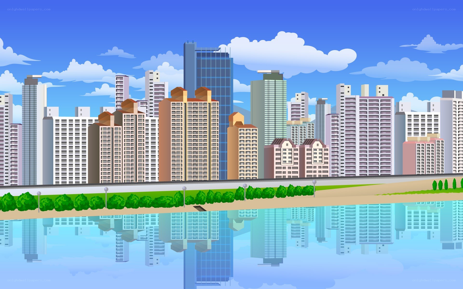 city skyline by the river
