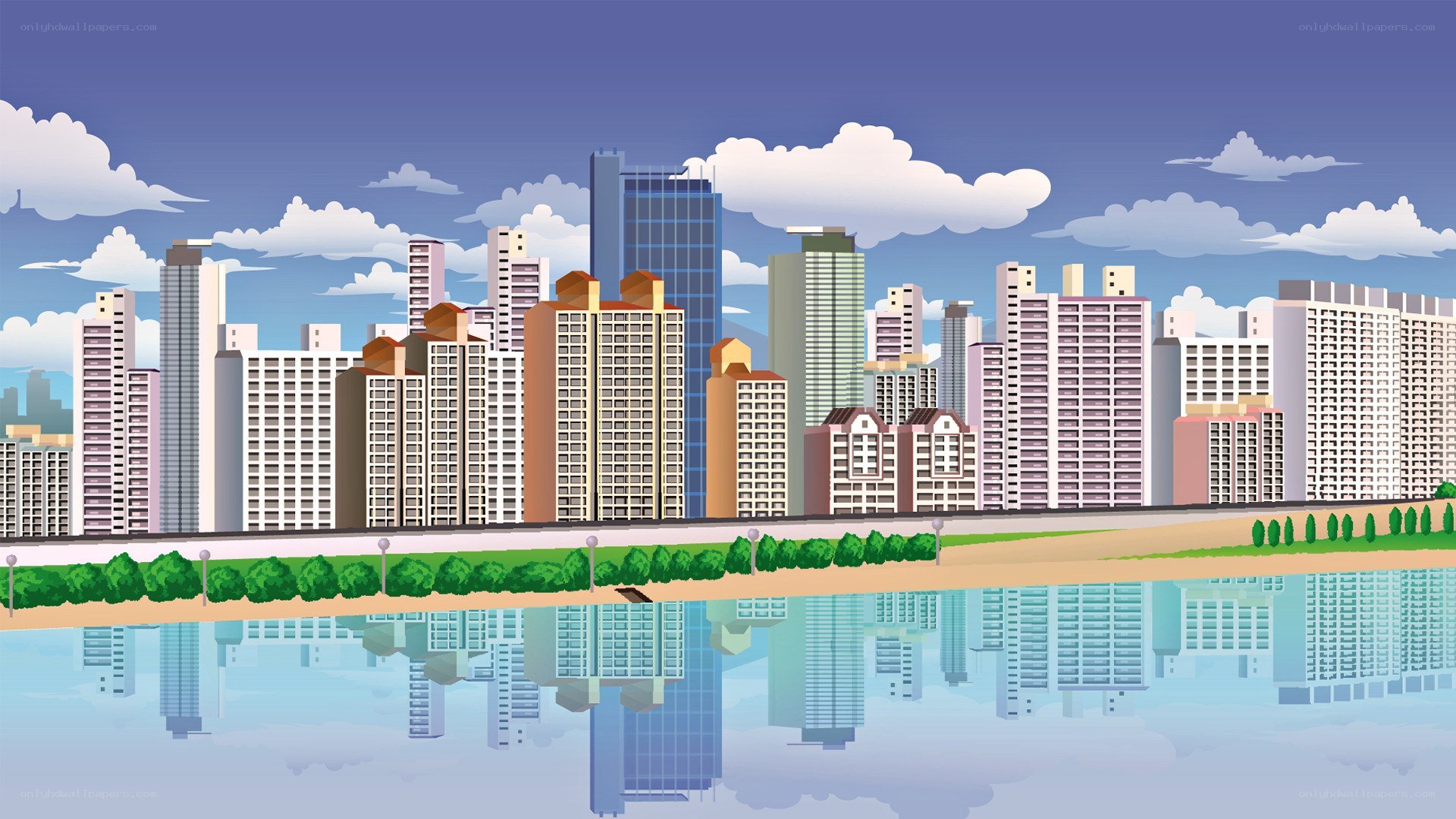 city skyline by the river