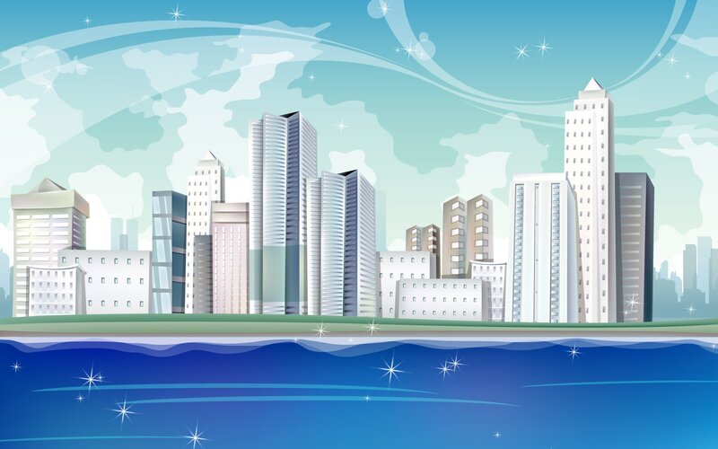 city skyline by the water