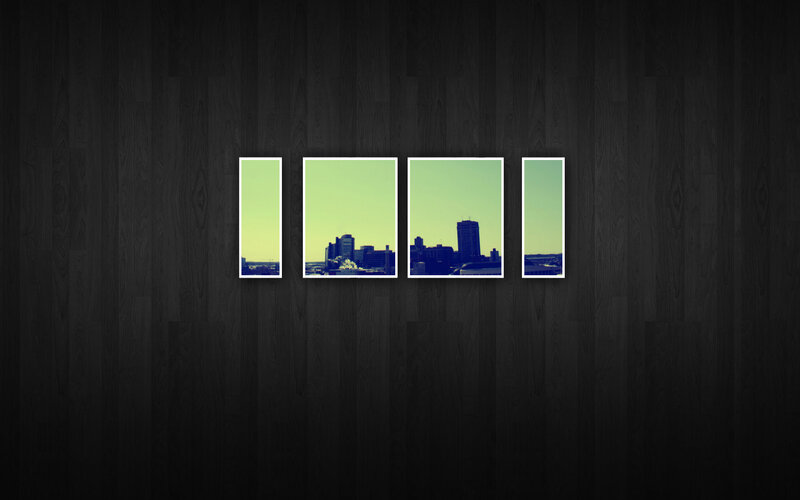 city skyline collage on wood