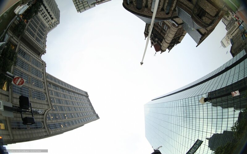 city skyline from below