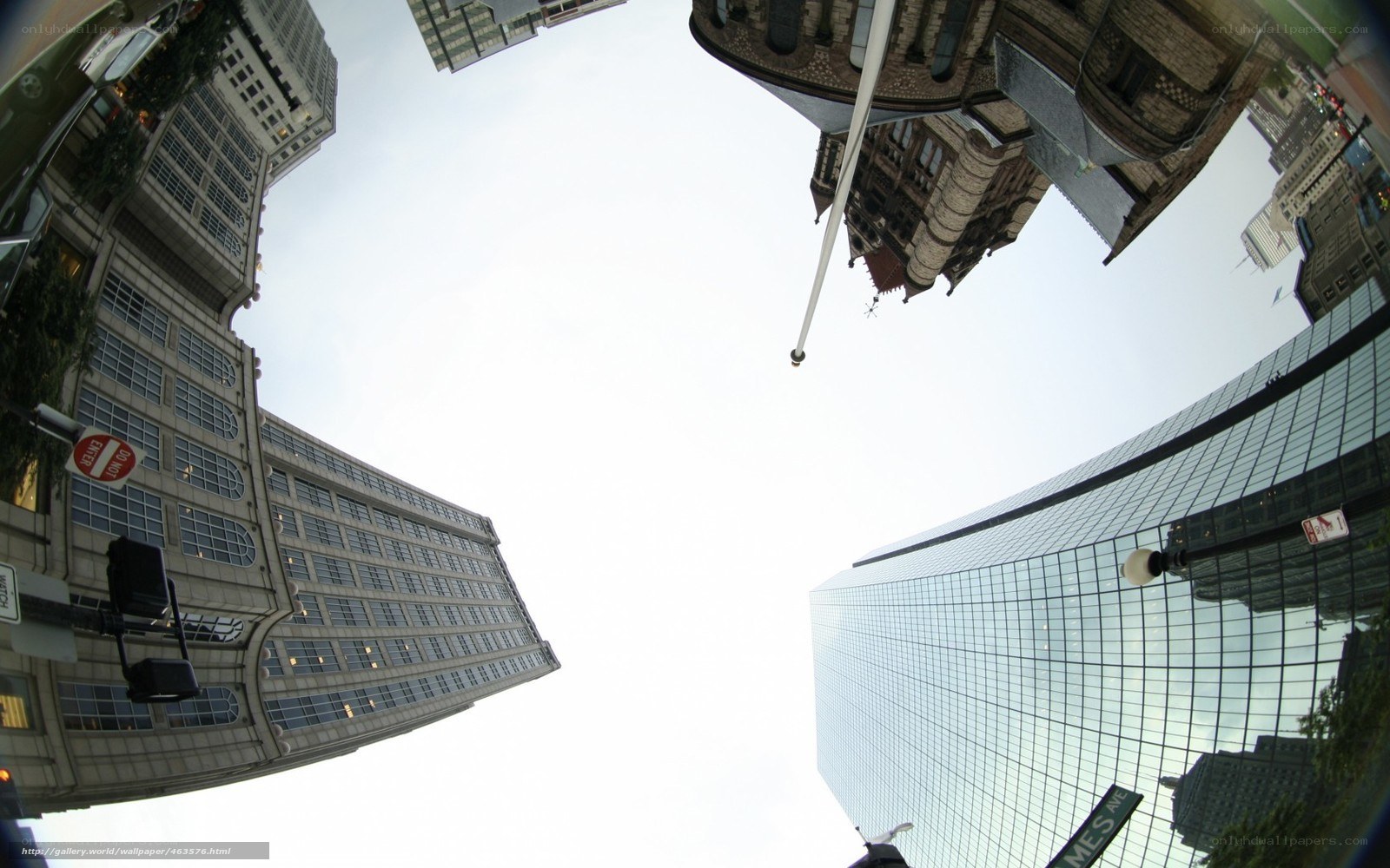 city skyline from below