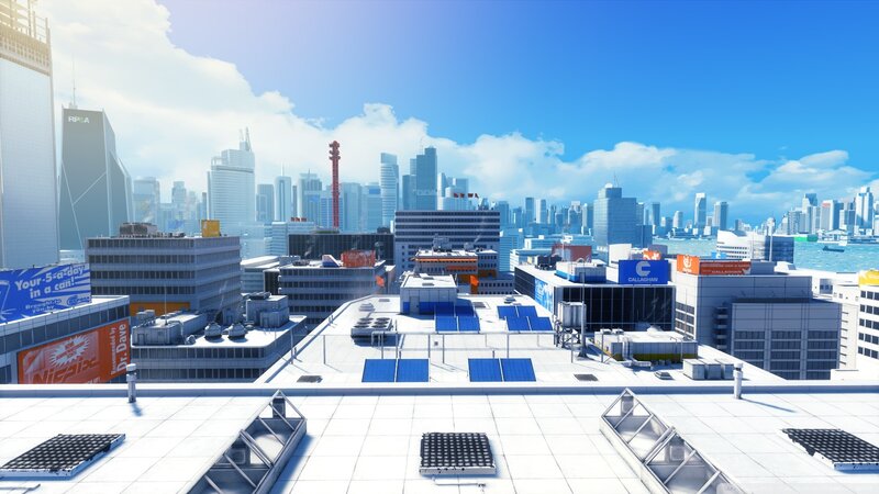 City Skyline from Rooftop — Blue, Bright, Sunny