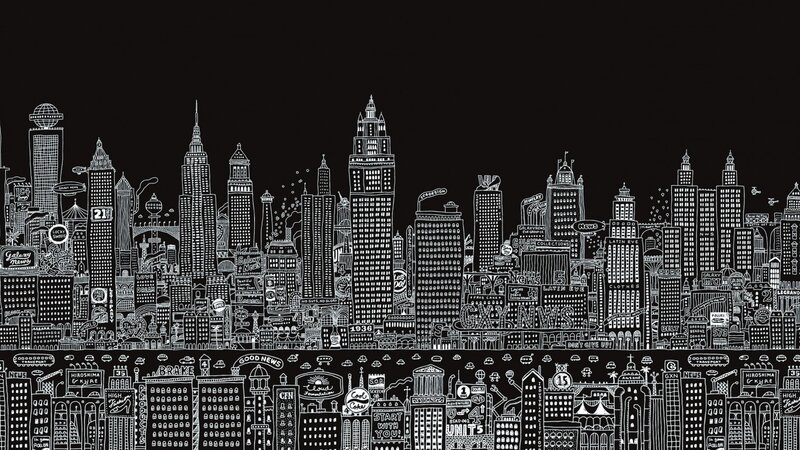 City Skyline Illustration — Black, Detailed