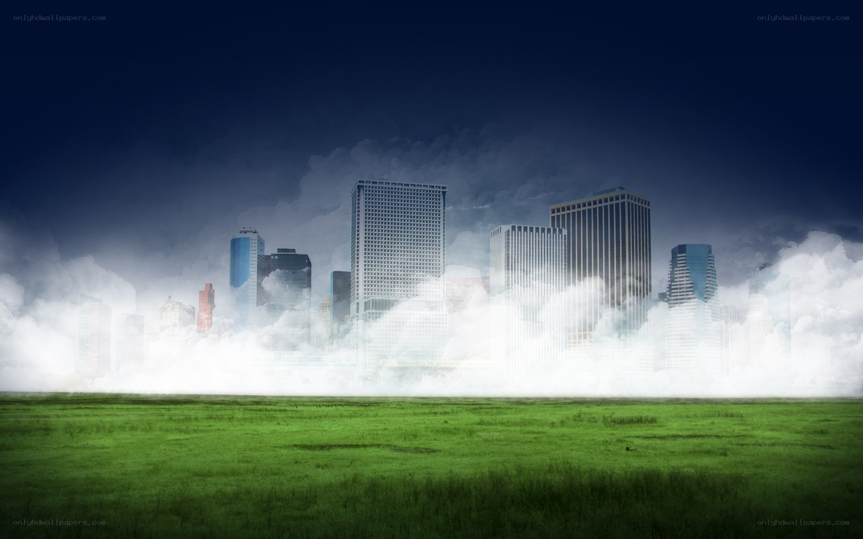 city skyline in fog