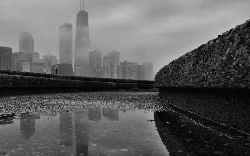 City Skyline in Fog — Black, Moody