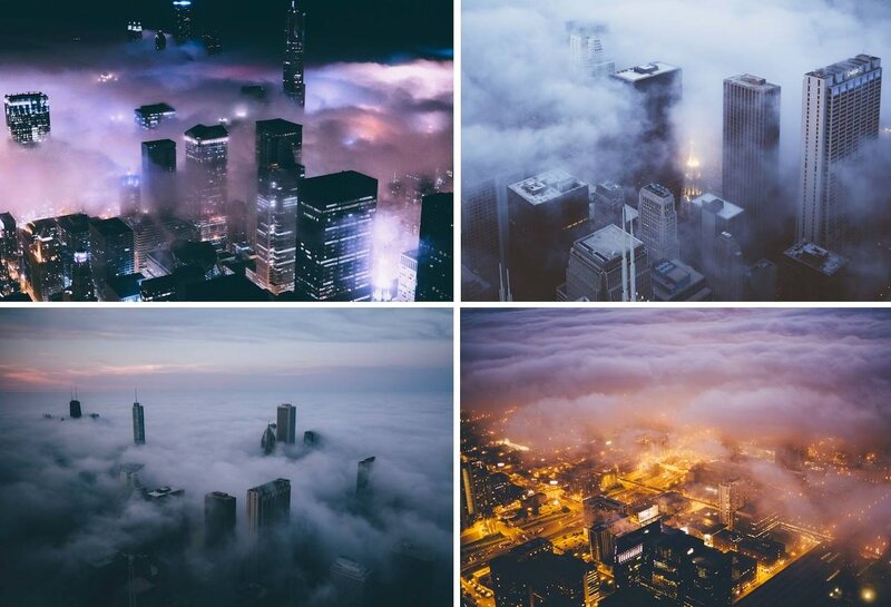 City Skyline in Fog — Purple