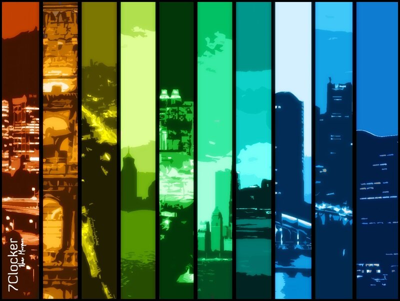 City skyline in rainbow colors