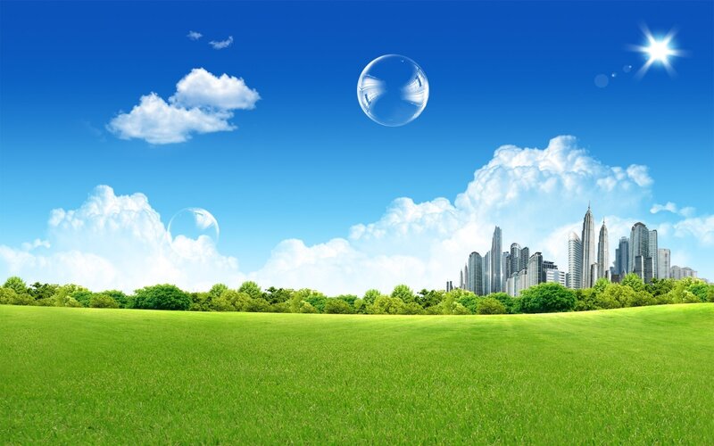 City Skyline over Field