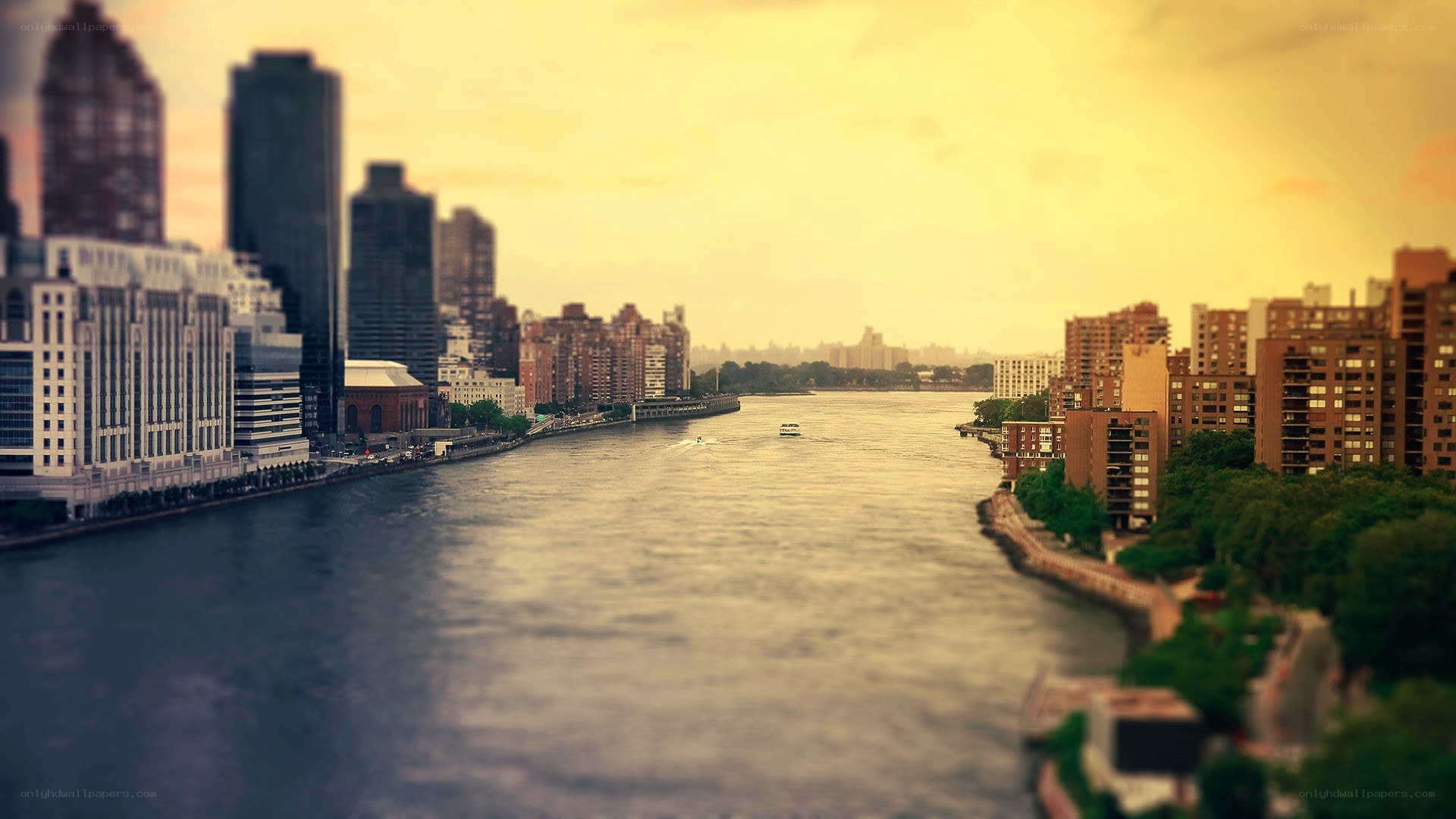 city skyline over river