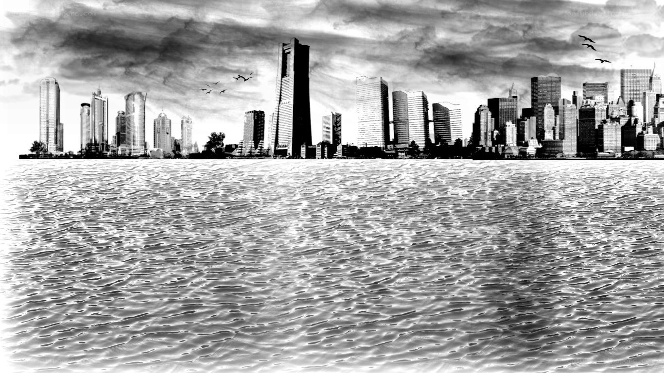 city skyline over water