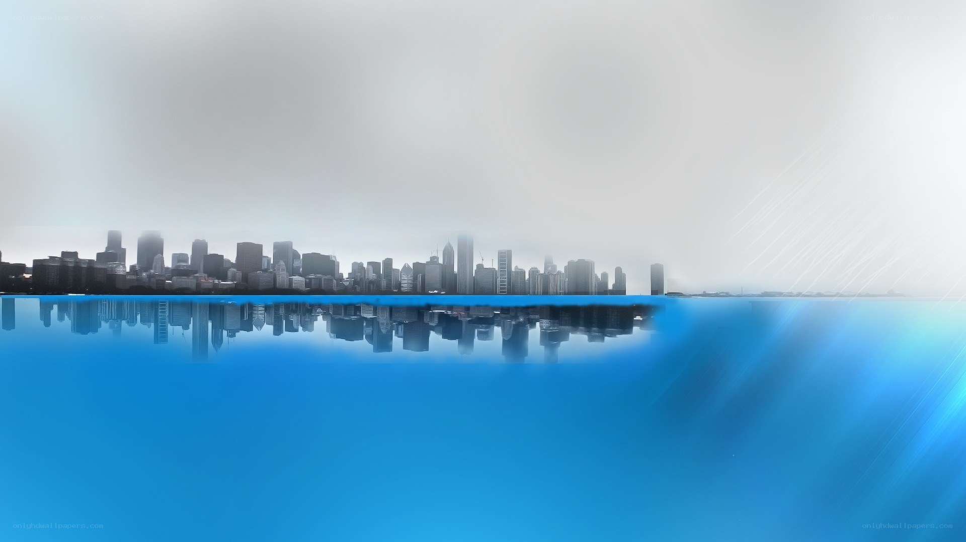 City skyline reflected in water