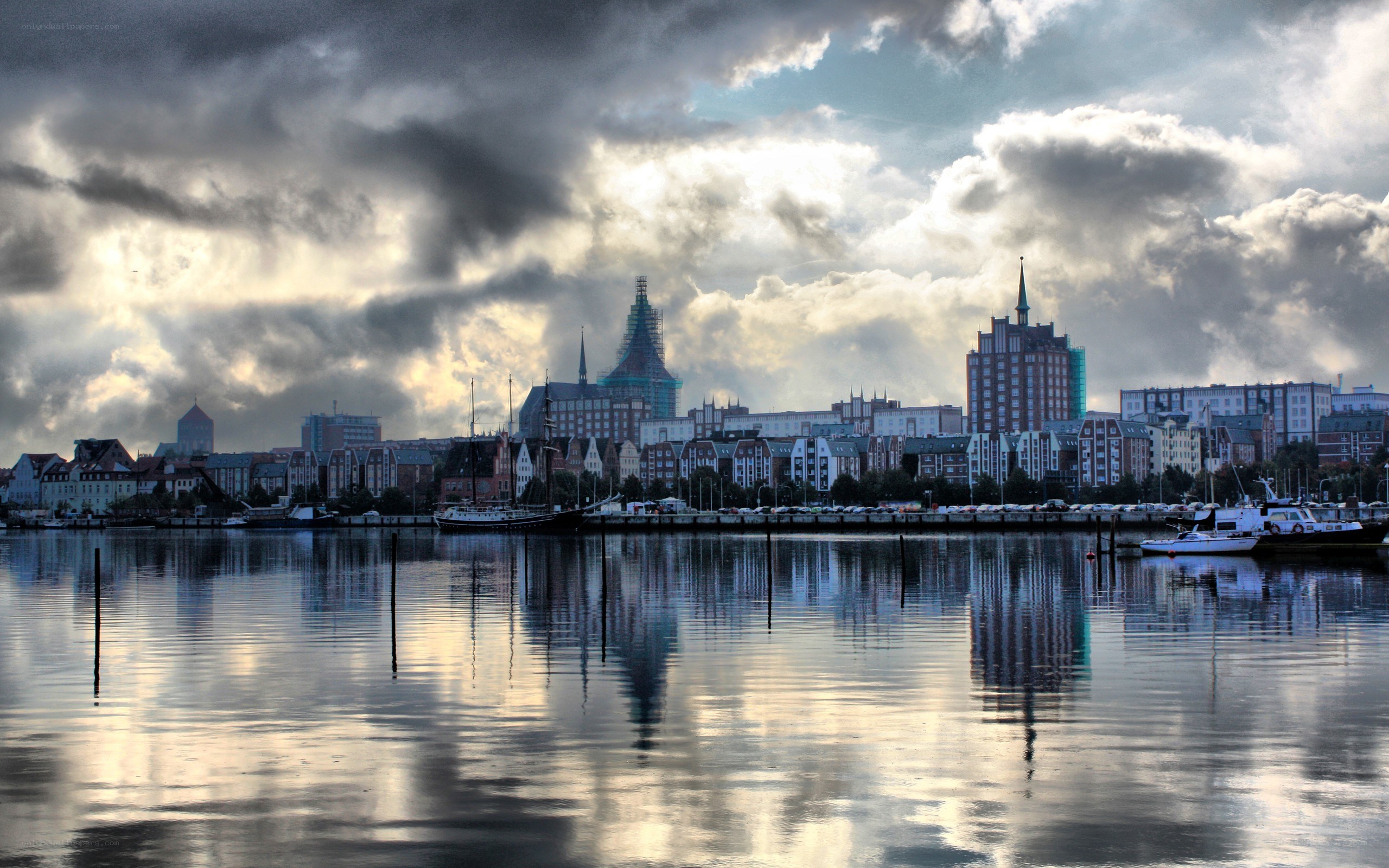City skyline reflected in water