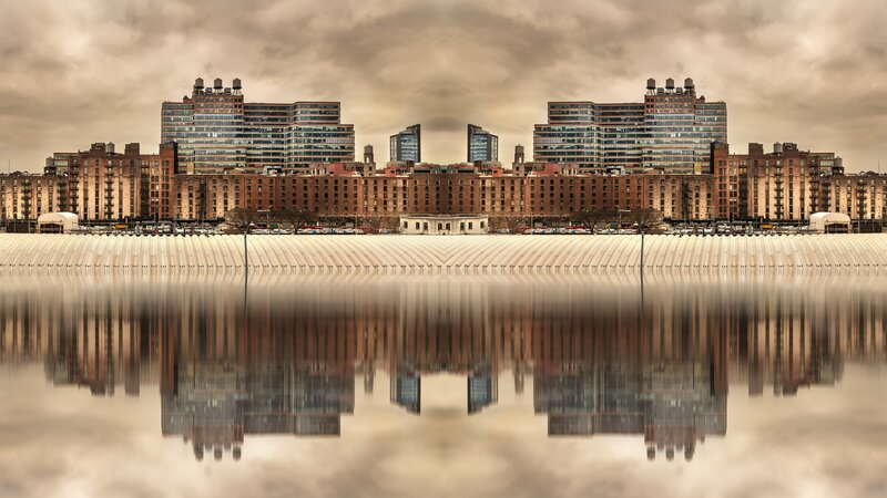 City Skyline Reflection — Brown