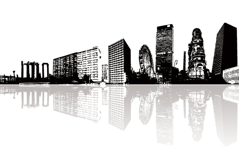 City Skyline Silhouette — Black, Calm