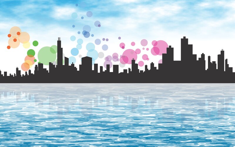 City Skyline Silhouette — Blue, Calm
