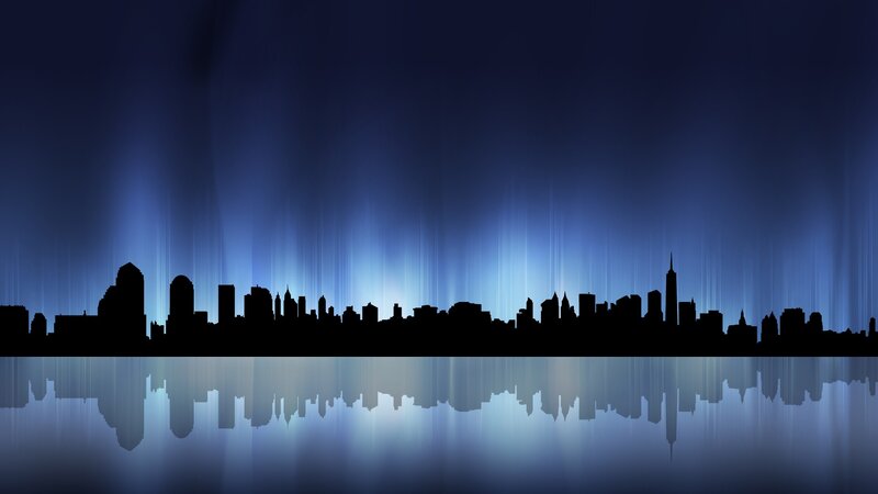 City Skyline Silhouette — Blue, Dramatic, Night, Digital Art