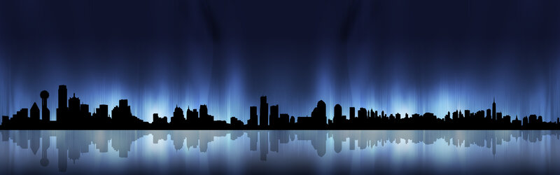 City Skyline Silhouette — Blue, Dramatic, Night, Vector Art