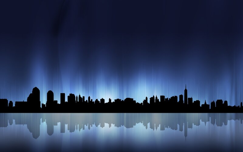City Skyline Silhouette — Blue, Dramatic