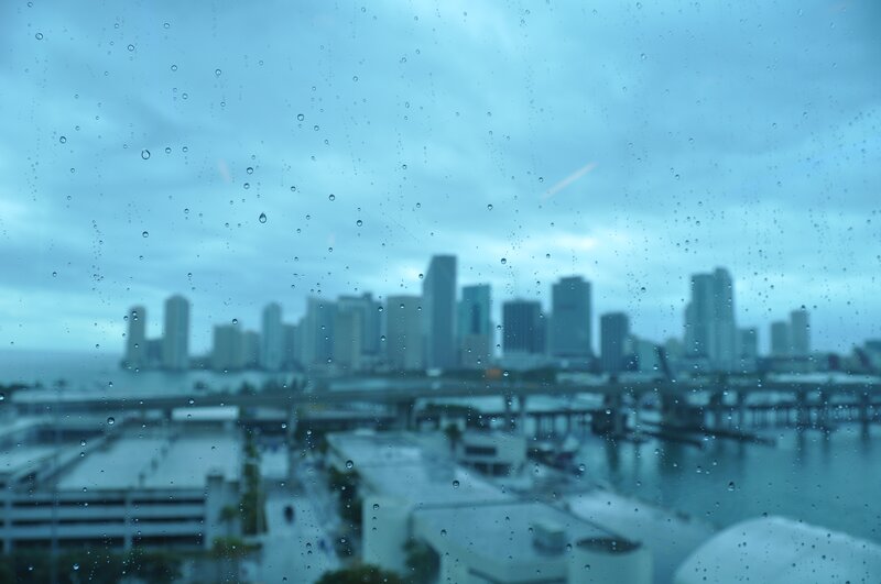 City Skyline Through Raindrops