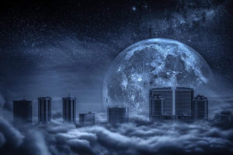 City Skyline under Moon