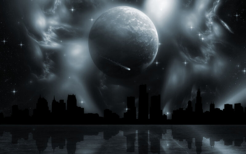 City Skyline under Planet
