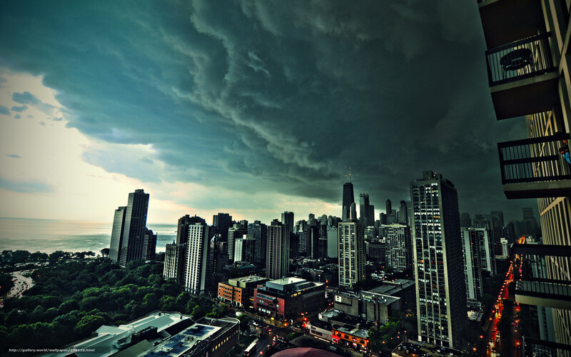 City Skyline under Storm Clouds — Gray, Dramatic, Sunset, Photograph, Skyscrapers