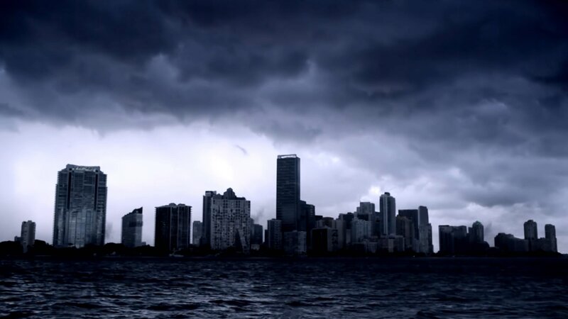 City Skyline under Storm — Gray, Dramatic